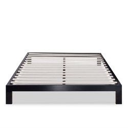King size Modern Black Metal Platform Bed Frame with Wood Slats