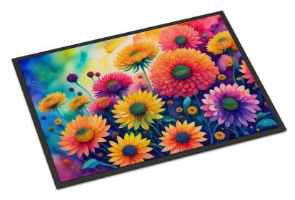 NEW Chrysanthemums in Color Doormat Front Door Mat Indoor Outdoor Rugs for Entryway, Non Slip Washable Low Pile, 18H X 27W