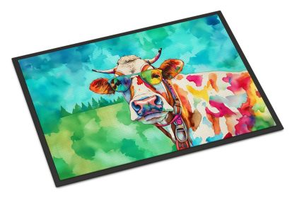 NEW Hippie Animal Cow Doormat Front Door Mat Indoor Outdoor Rugs for Entryway, Non Slip Washable Low Pile, 18H X 27W