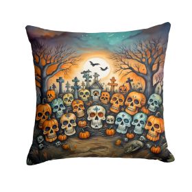 Calaveras Sugar Skulls Spooky Halloween Throw Pillow Machine Washable, Indoor Outdoor Decorative Pillow for Couch, Bed or Patio, 14Hx14W